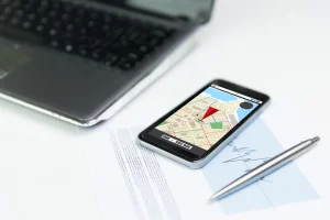 smartphone with gps navigator map screen